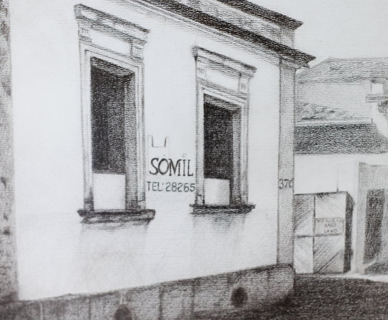 Desenho antigo da fachada da empresa Sómil