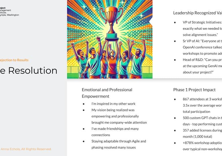 Slide from Anna Echols’ PMI presentation on enterprise AI adoption