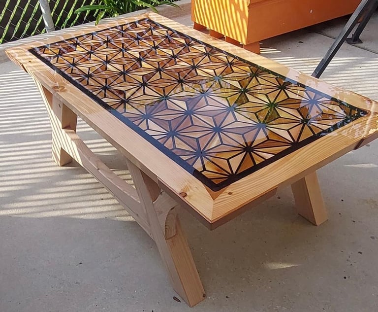 This product is manufactured to order.Wood And Epoxy  coffee table. Indoor & Outdoor.