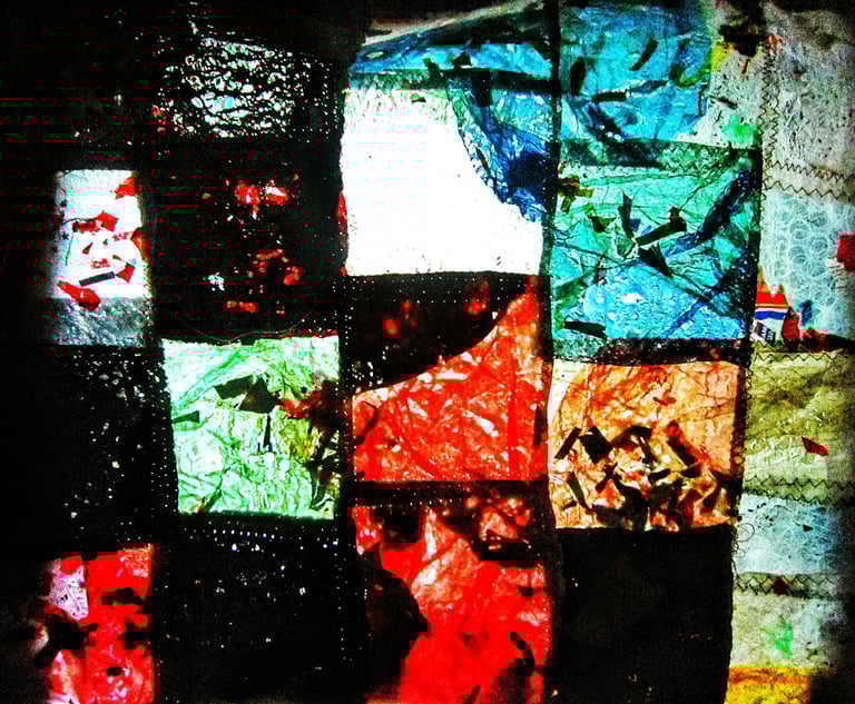 Patchwork abstract photo stock from recycle plastic ironed sewing patchwork 