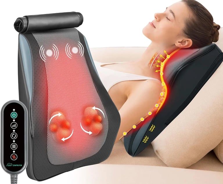 Snailax Masajeador Cervical y Espalda con Calor, Cojín de Masaje Shiatsu
