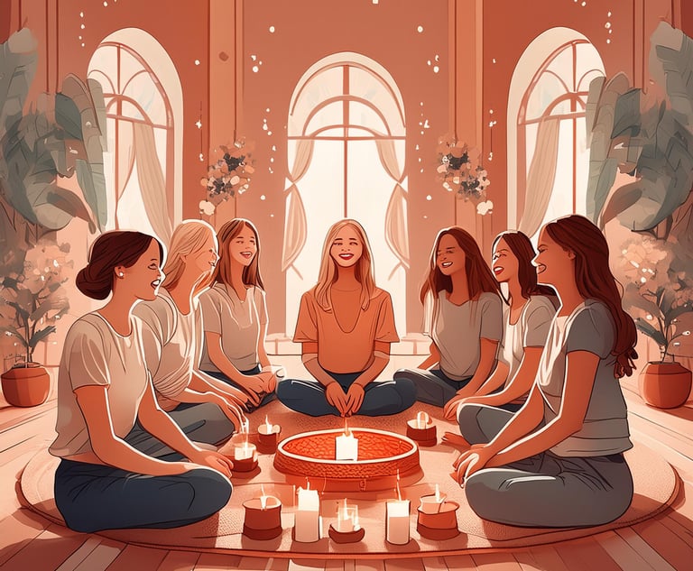 7 femmes souriantes assises en cercle 