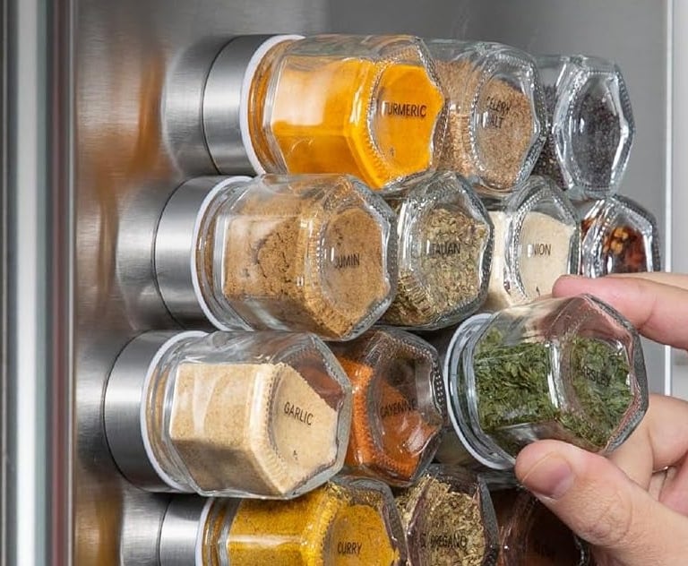 Magnetic spice jars for easy cooking