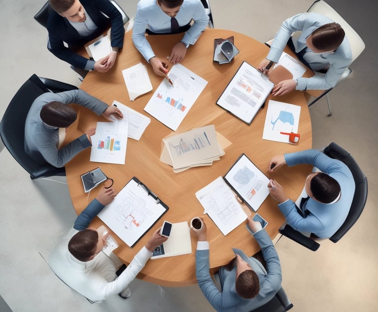 An image showcasing a modern office environment with teams collaborating on digital projects.