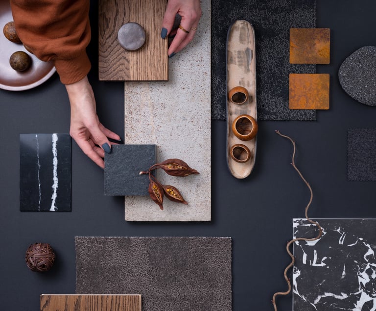 Moodboard of design references for an illustration of the Artful Interiors Coloring book