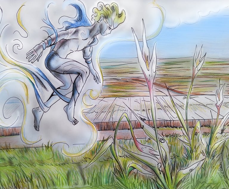 a drawing of a woman in a white dress