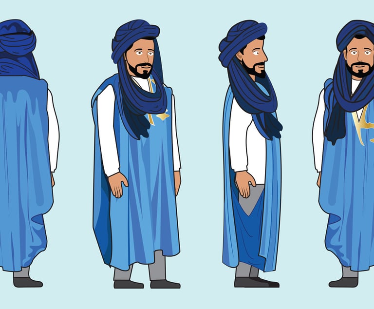 “Character turnaround of a man in traditional blue clothing — detailed character design illustration by Roberto Gonzalez.”
