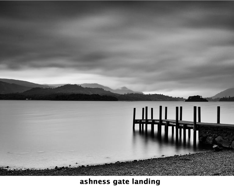 a black and white photo of ashness gate landing