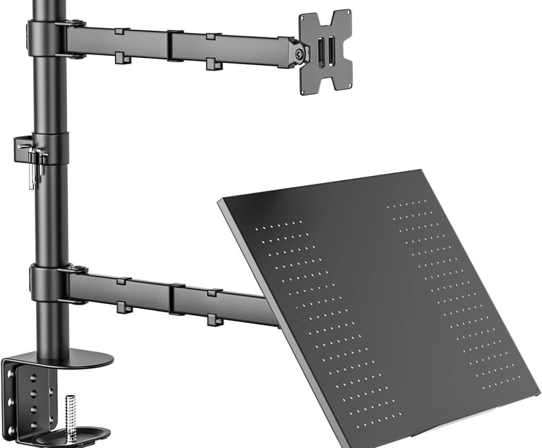 Suporte Articulado para Monitor e Notebook – Braço Ajustável com Bandeja para Notebook até 17"