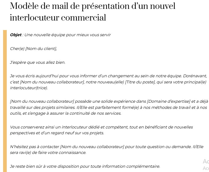 mail présentation nouvel interlocuteur commercial