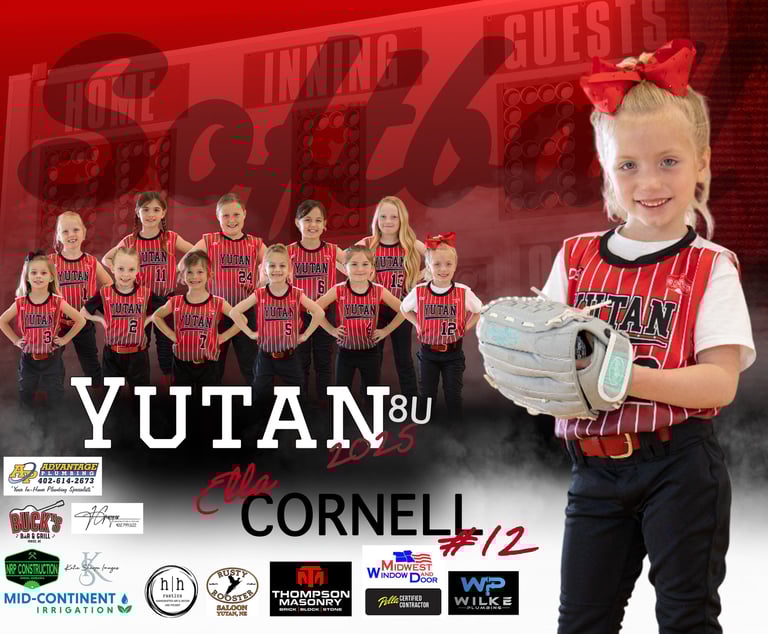 Yutan 8U girls softball team portrait composite as a memory mate.