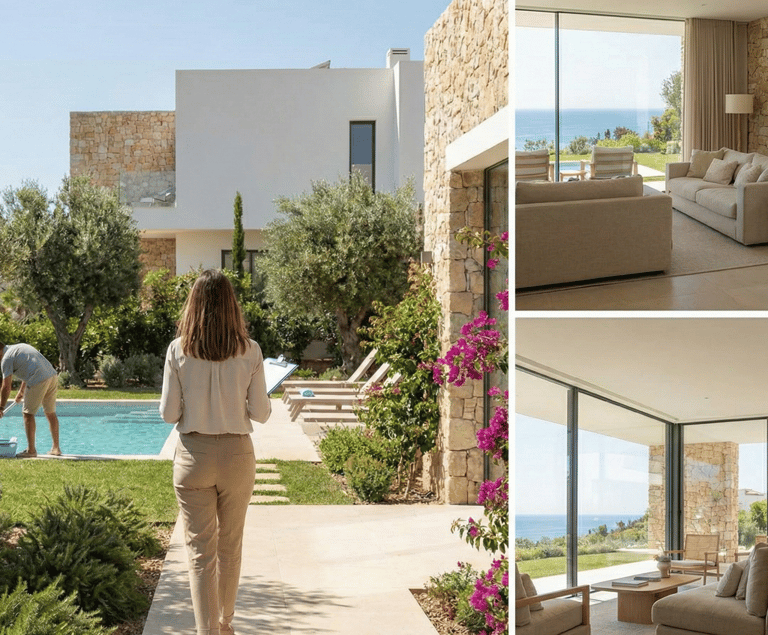 Property manager inspecting a villa with pool in the Algarve