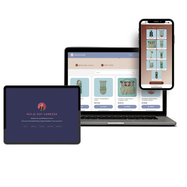 ipad and laptop displaying a landing page and an online catalogue