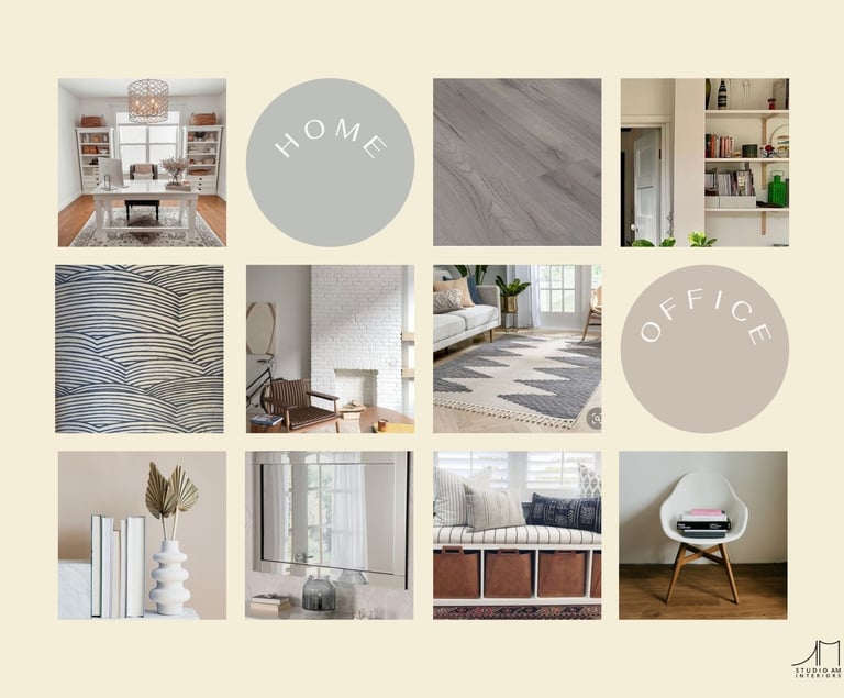 Calm Japanese themed moodbaord for home office