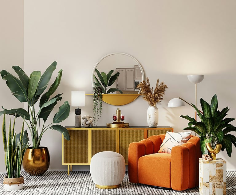 ambiente moderno e sofisticado, cores terrosas