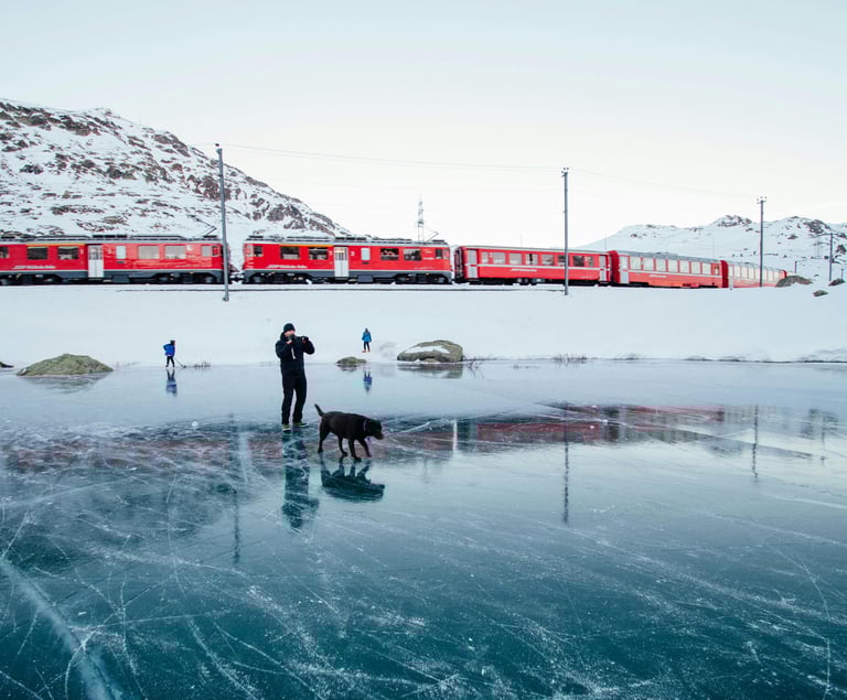 train snow winter dog men