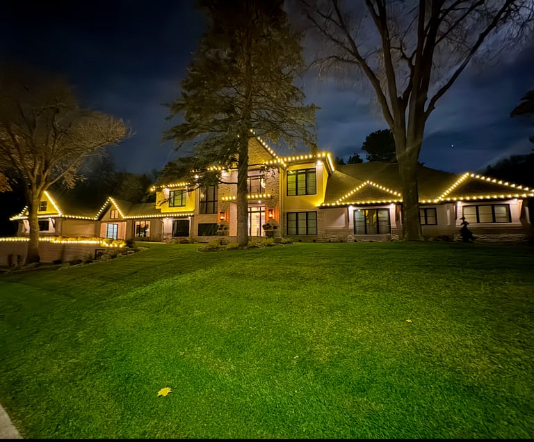 Soft White Seasonal Lighting on Large Home