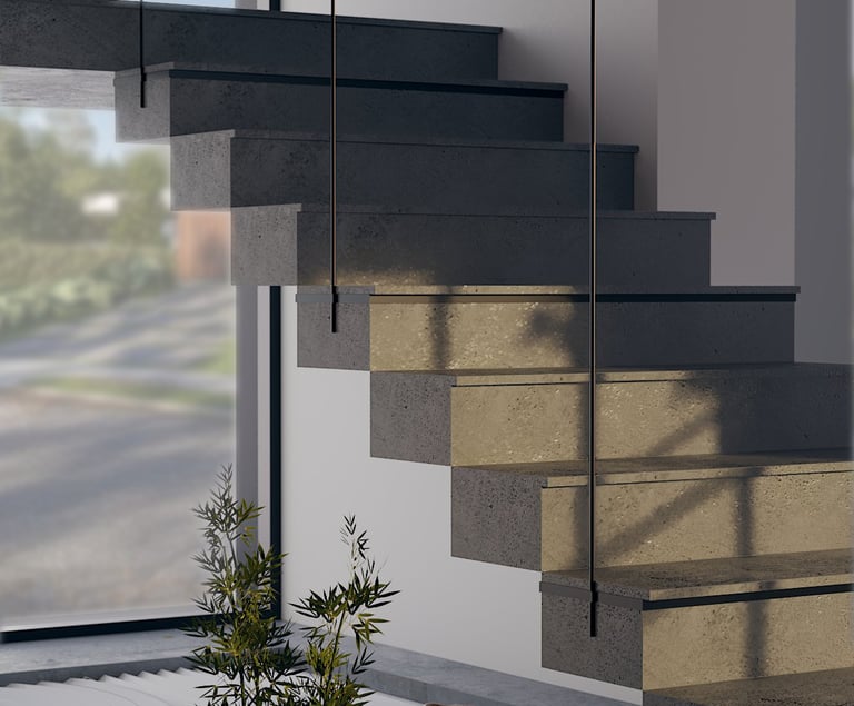 Floating concrete staircase detail, modern UAE interior