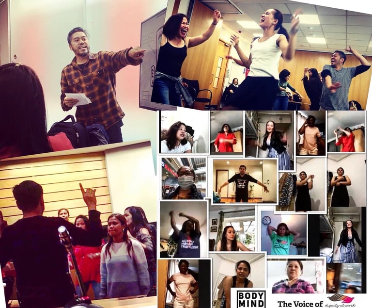 Body Mind and Wellness Workshop led by Roman Berry, working with migrant workers.