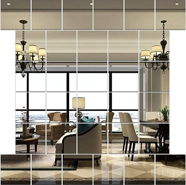 32X Mirror Tiles Self Adhesive Back Square Decor Wall Stickers Decor
