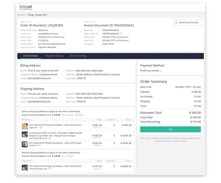 proposed order history details page