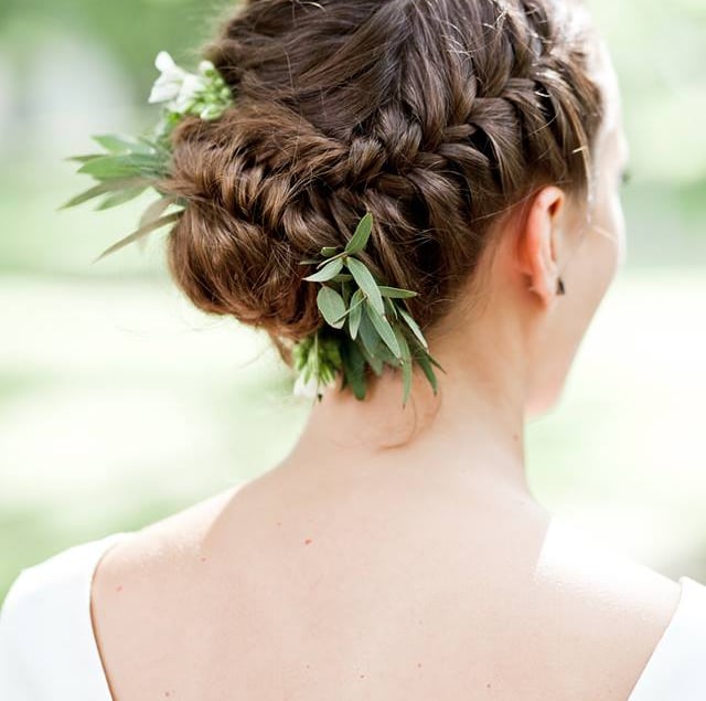 Beautiful Natural Updo for Bride With Natural Flowers