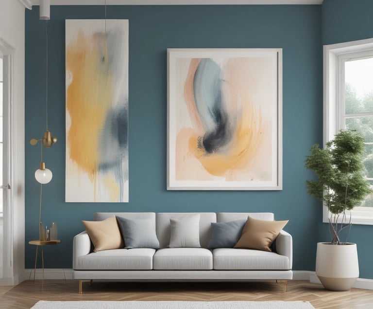 A smiling South Indian painter applying bright paint on a wall, showcasing traditional attire and tools.