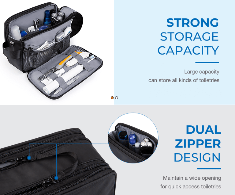 Bagsmart mens toiletry bag with tooth brush, bottles, shaver