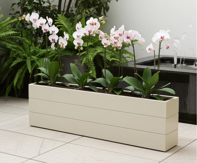 elegant outdoor wooden planter painted in grey blue with patio tree made from wood