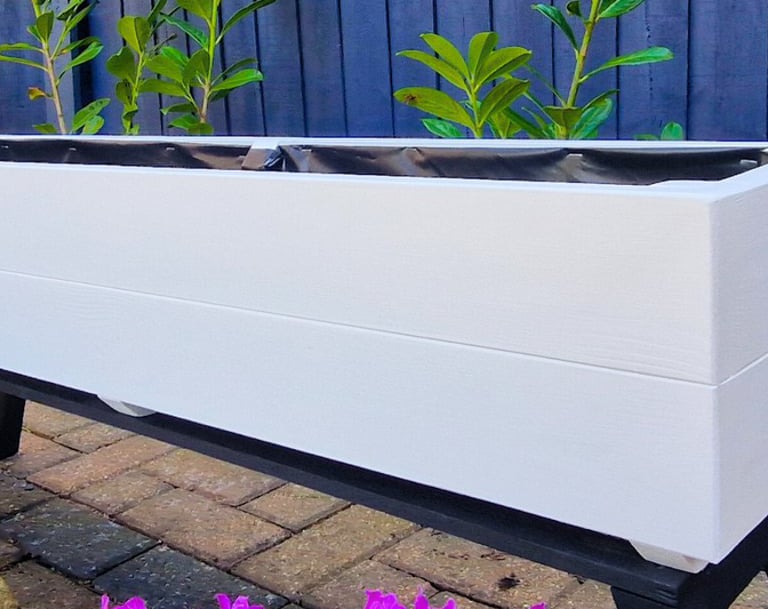 quality window flower box wooden trough painted in white handmade in UK plant pot made to size long and narrow