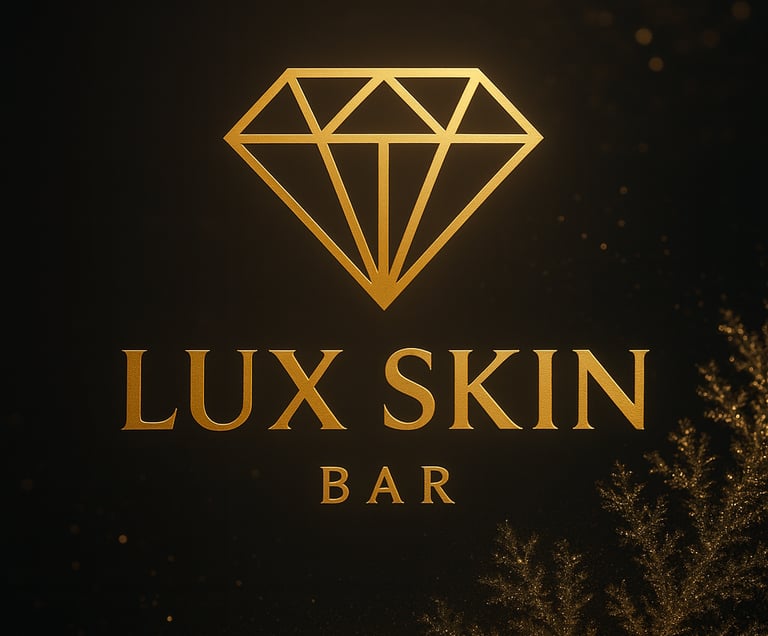 a gold and black logo for a lux skin bar