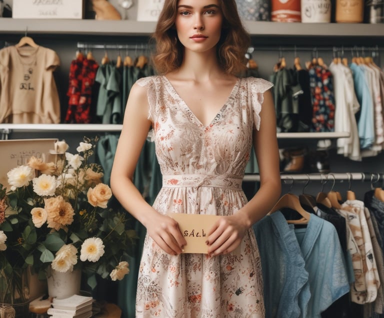 Stylish outfits arranged on hangers against a clean white background