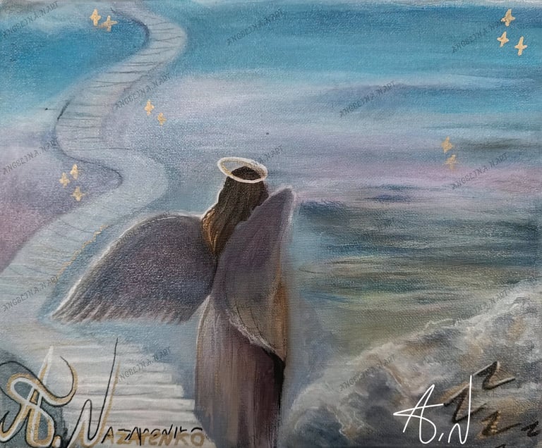 Original mixed media painting. Art of Yaakov's dream. ציור על חלום יעקוב. Young artist art. 16 old artist. Angelina.N ArtNess