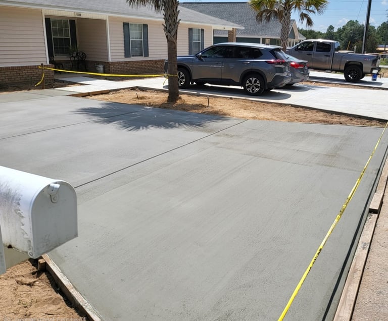 Residential concrete driveway in Pensacola FL with wide layout and professional finish