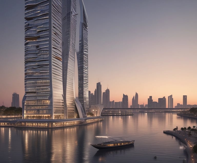 Nighttime visualization of a contemporary house with illuminated large windows and terrace.