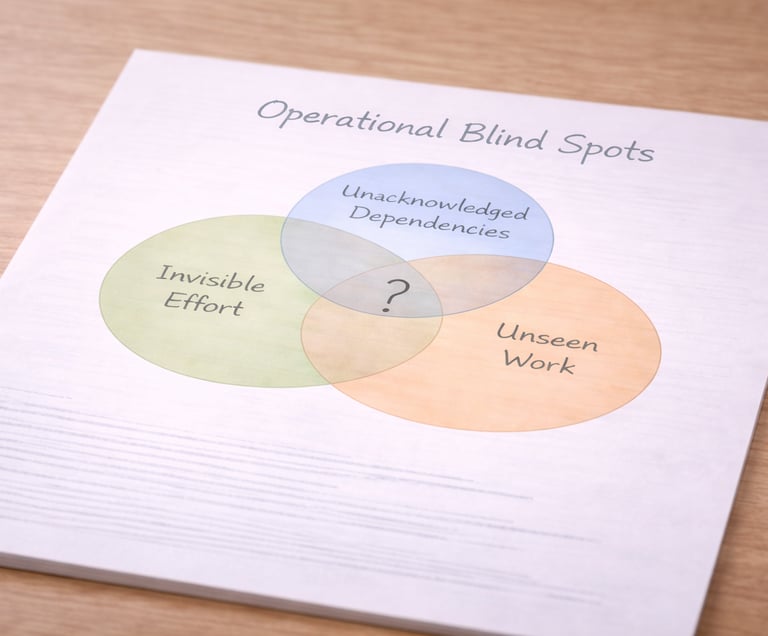 Diagram showing operational blind spots such as unseen work and invisible effort.