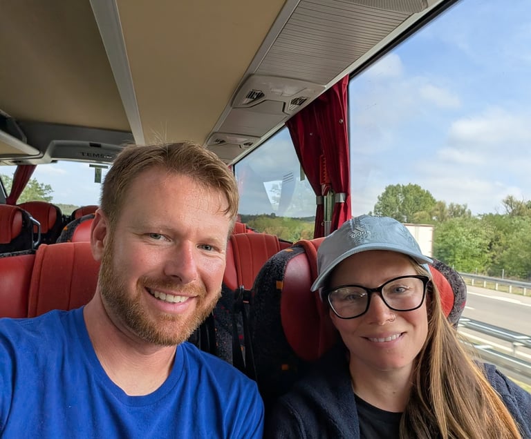 Don and Samantha on the Nis Ekspres bus from Belgrade to Nis serbia