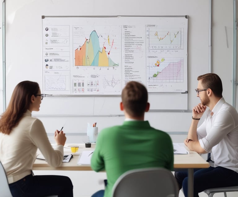 A small business owner reviewing financial charts with a fractional CFO in a cozy office.