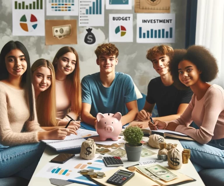 imagem de um grupo de jovens reunidos estudando educação financeira