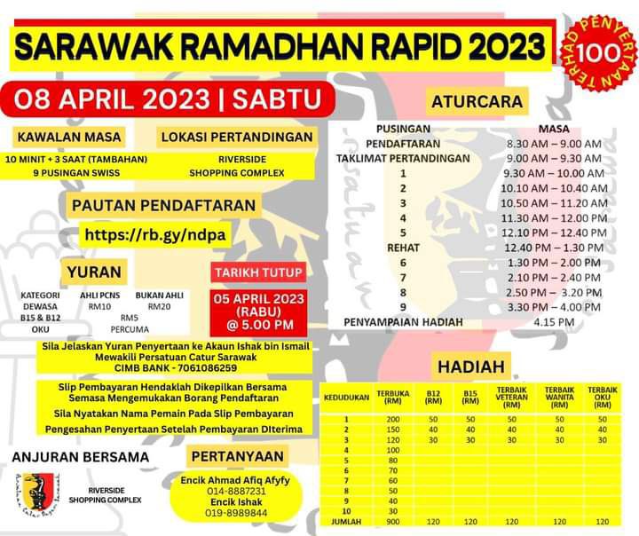 Sarawak Ramadhan Rapid 2023. Sarawak Chess. Malaysia Chess. 