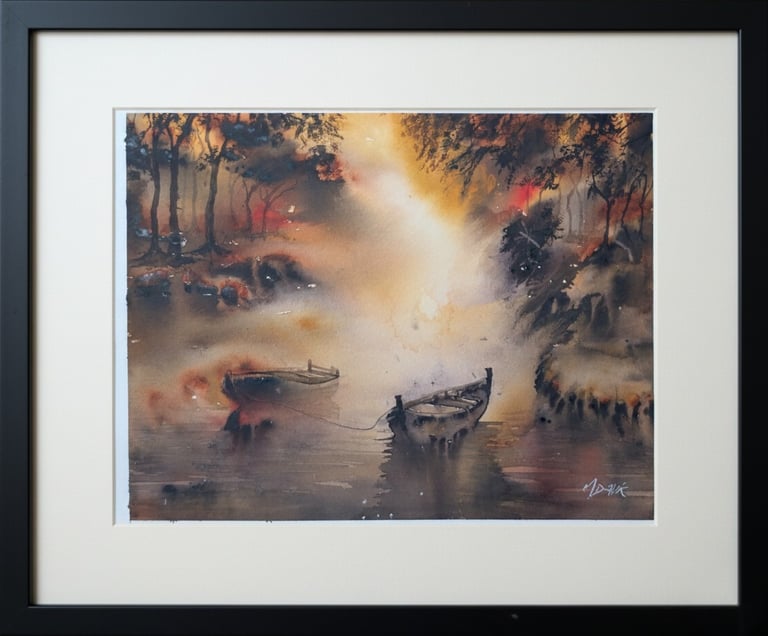 watercolour painting of imaginary landscape scene.