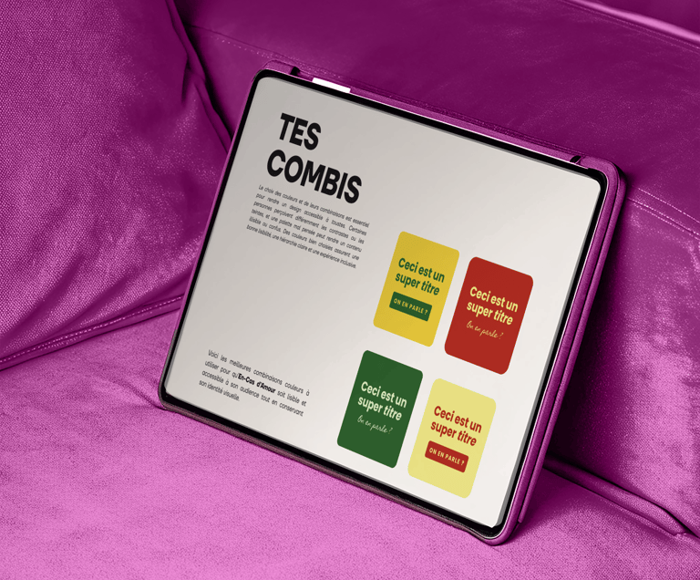 IPad présentant la page "Tes Combis" couleur du Brand Starter