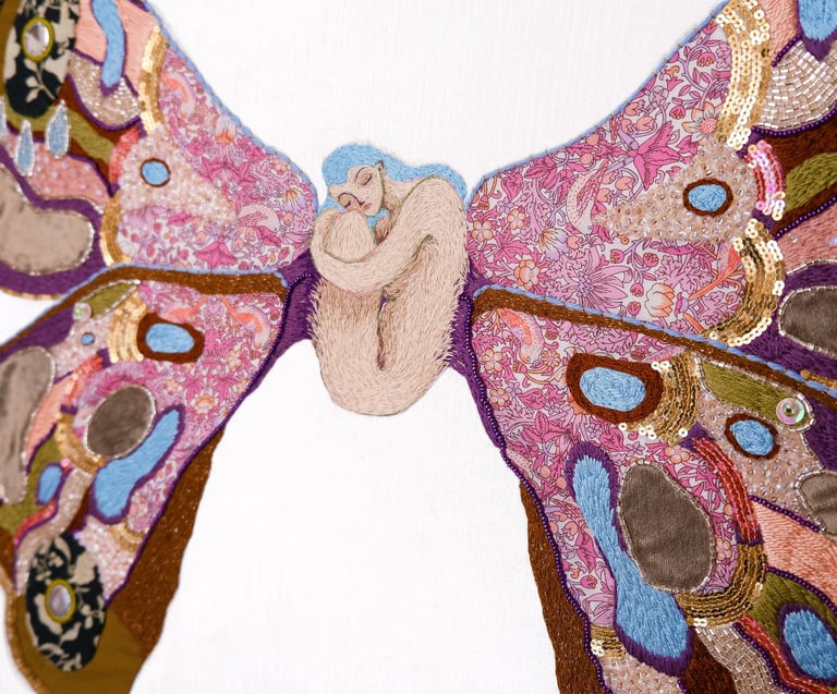 A dreamy butterfly embroidery with woman 