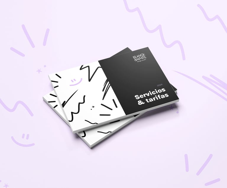 maqueta de la guía de servicios y tarifas de Blanck&White design studio