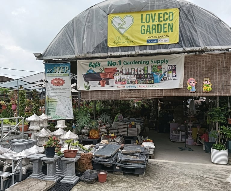 Loveco Garden nursery store with plants, stone lanterns and gardening supplies – Yie Yang Landscape