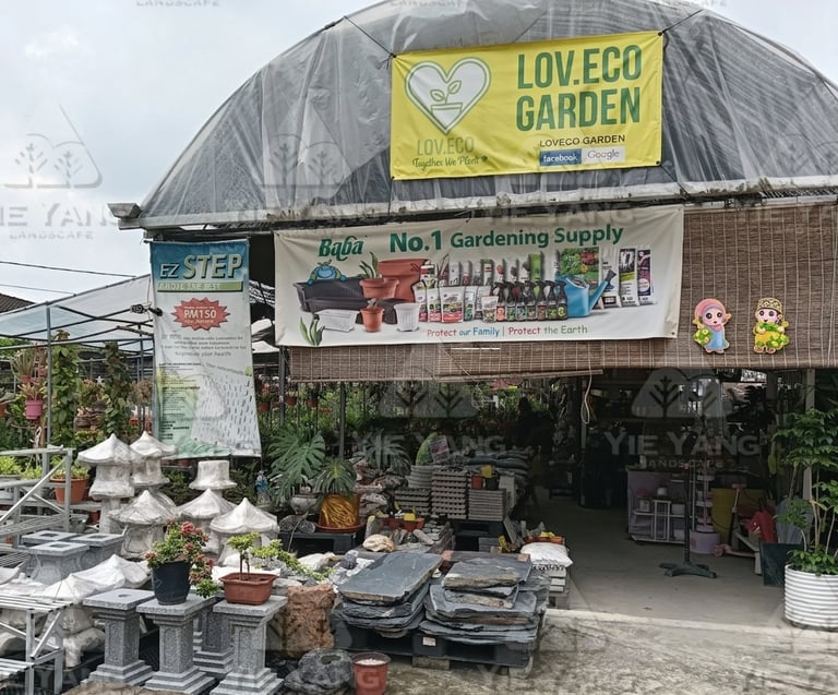 Garden nursery store with plants, stone lanterns and gardening supplies – Yie Yang Landscape