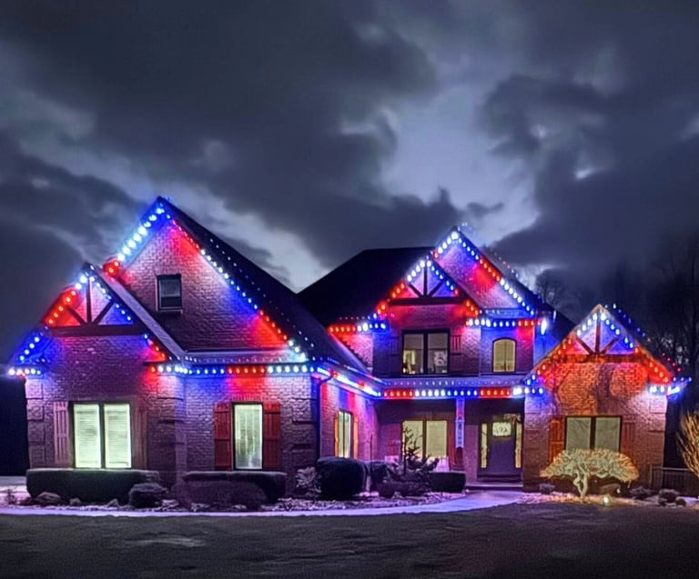 Permanent Trimlight exterior lighting installed on a home for year-round accent and holiday lighting