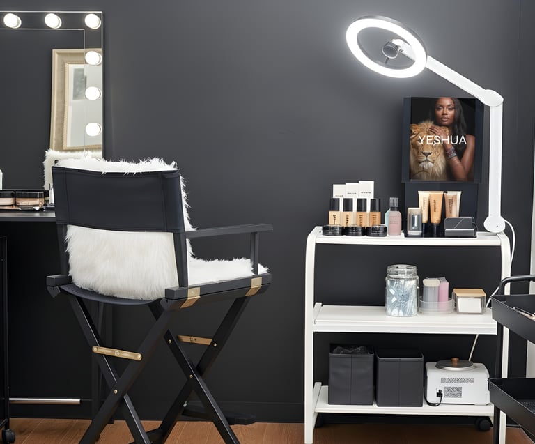 A makeup room with cosmetics
