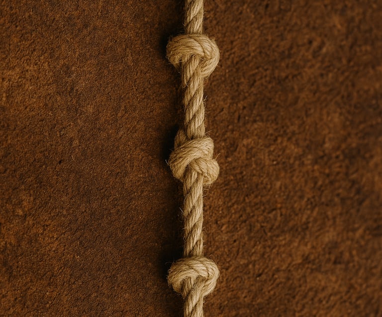 Corda com nós simbolizando estrutura interna, ritmo de ancoragem e sustentação energética