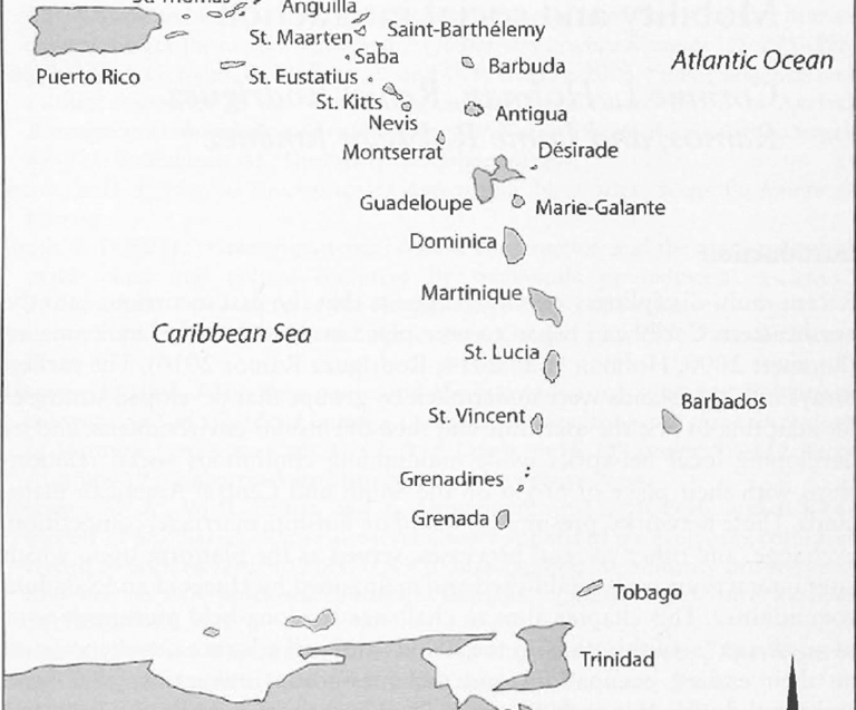 Map of the Windward Islands shows Parker's journey from Montserrat to Dominica